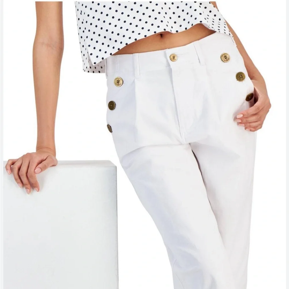 Tommy Hilfiger Wide-Leg Sailor Chino Pants in White, Size 16, New w/Tag